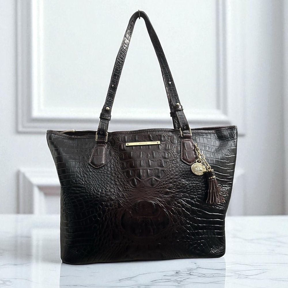 Brahmin Melbourne shoulder bag Dark Brown adjustable straps Gold Hardware
